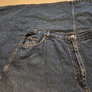 Vtg Roman's Denim Elastic Waist A-Line Skirt 16W Blue 90s Modest Pockets Plus